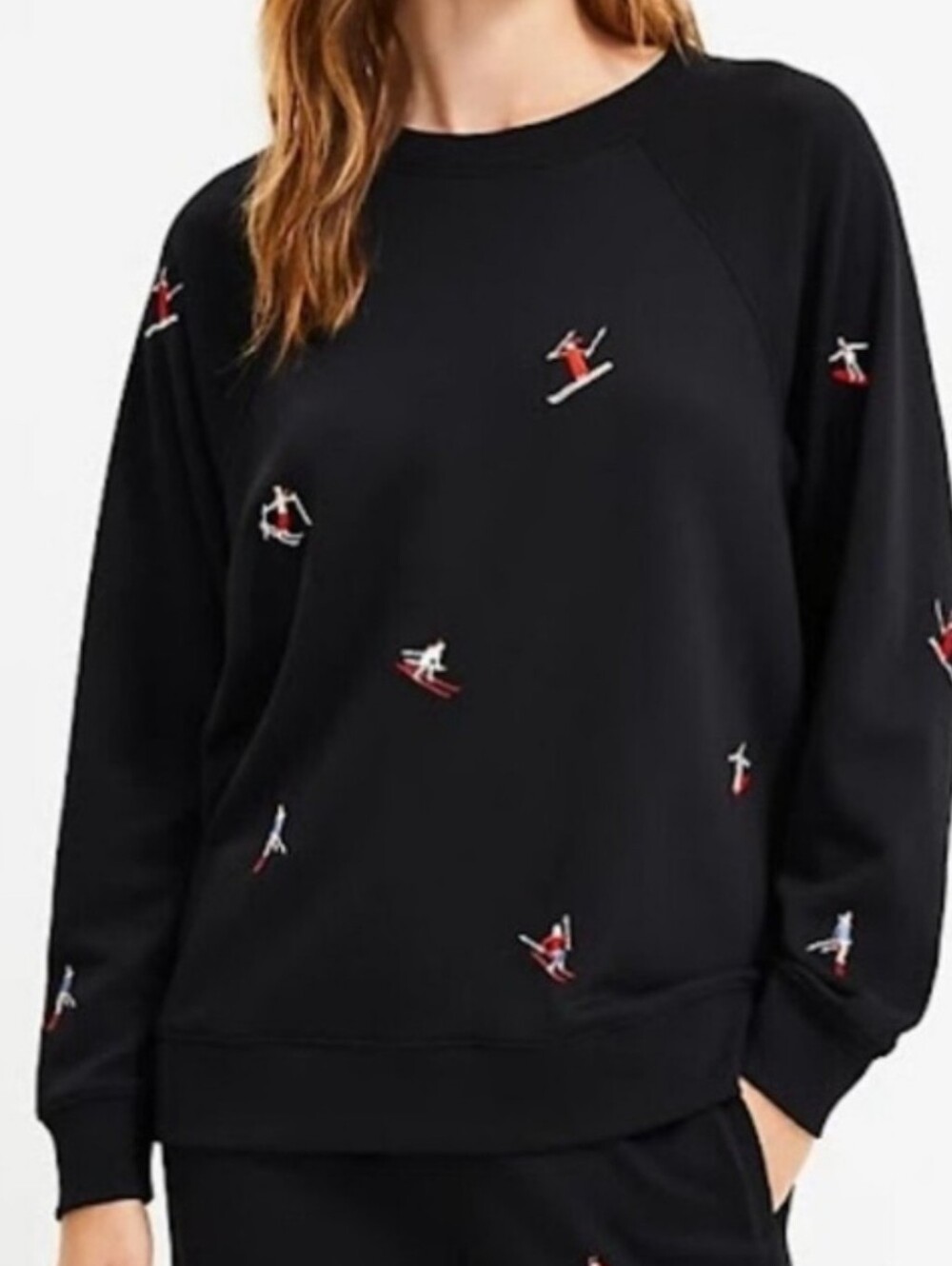 LOU & GREY Ski Grannycore 90s 80s Black Embroidered Crewneck Sweater Ugly